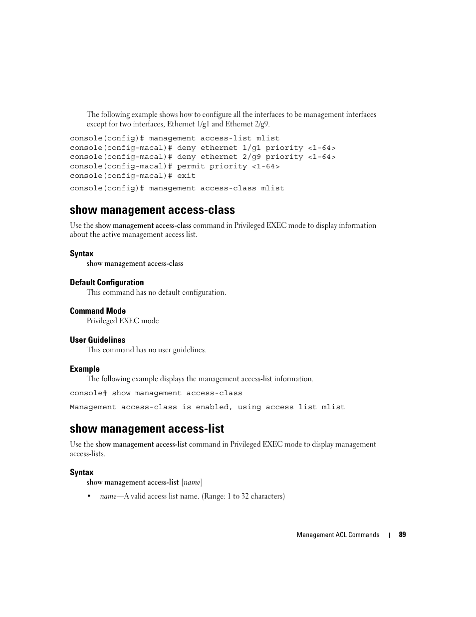 Show management access-class, Show management access-list | Dell PowerEdge M805 User Manual | Page 125 / 808