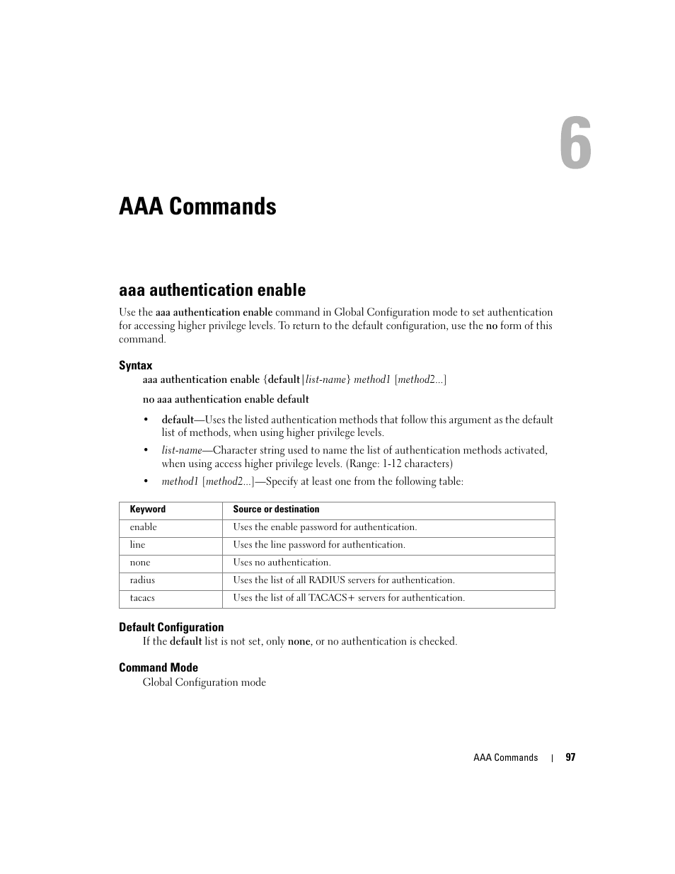 Aaa commands, Aaa authentication enable | Dell PowerEdge M805 User Manual | Page 131 / 808