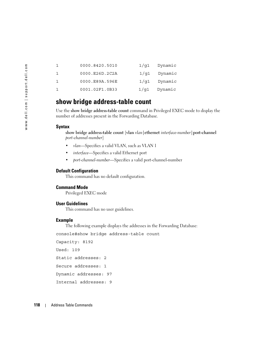 Show bridge address-table count | Dell PowerEdge M805 User Manual | Page 152 / 808