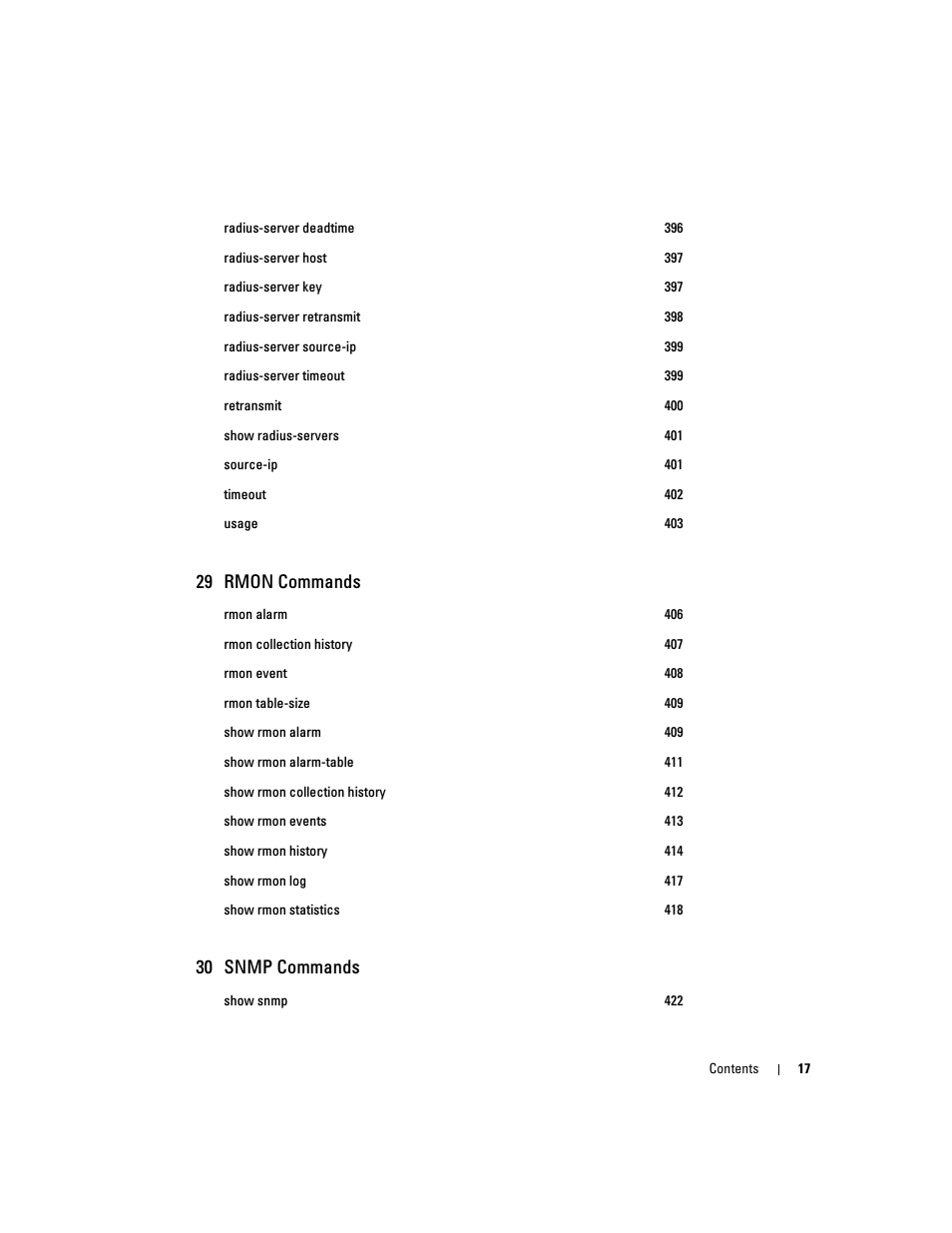 29 rmon commands, 30 snmp commands | Dell PowerEdge M805 User Manual | Page 19 / 808