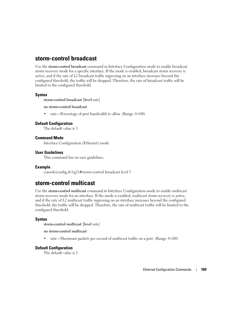 Storm-control broadcast, Storm-control multicast | Dell PowerEdge M805 User Manual | Page 201 / 808
