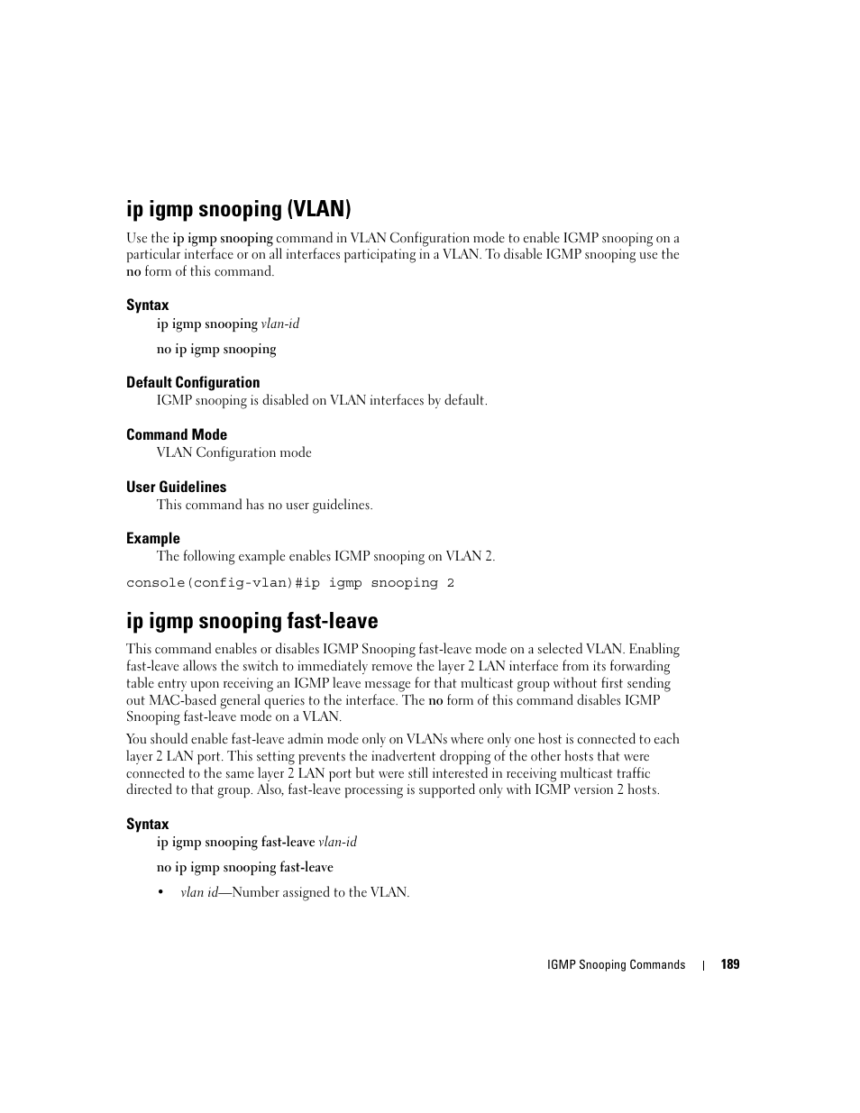 Ip igmp snooping (vlan), Ip igmp snooping fast-leave | Dell PowerEdge M805 User Manual | Page 219 / 808