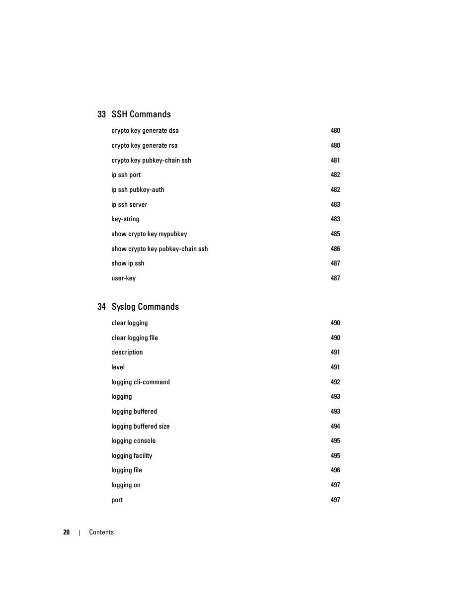 33 ssh commands, 34 syslog commands | Dell PowerEdge M805 User Manual | Page 22 / 808