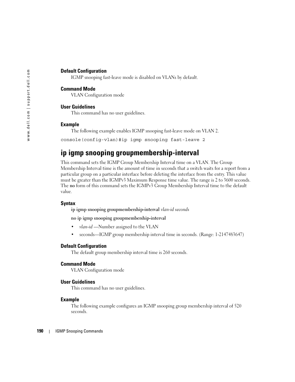 Ip igmp snooping groupmembership-interval | Dell PowerEdge M805 User Manual | Page 220 / 808