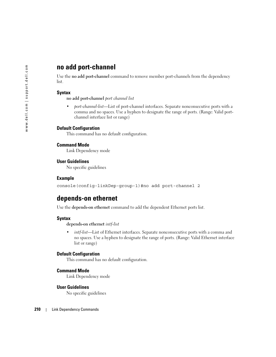 No add port-channel, Depends-on ethernet | Dell PowerEdge M805 User Manual | Page 238 / 808