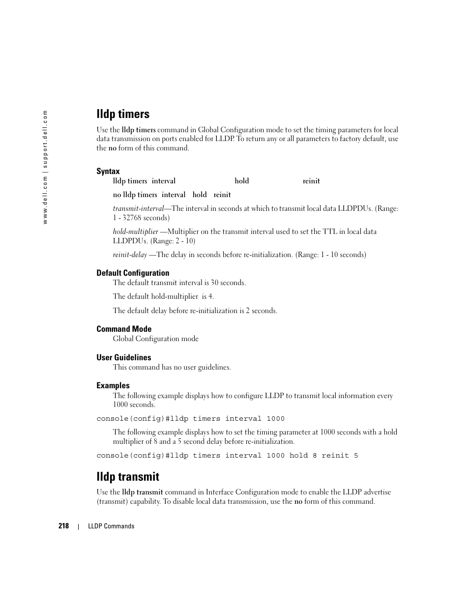 Lldp timers, Lldp transmit | Dell PowerEdge M805 User Manual | Page 246 / 808