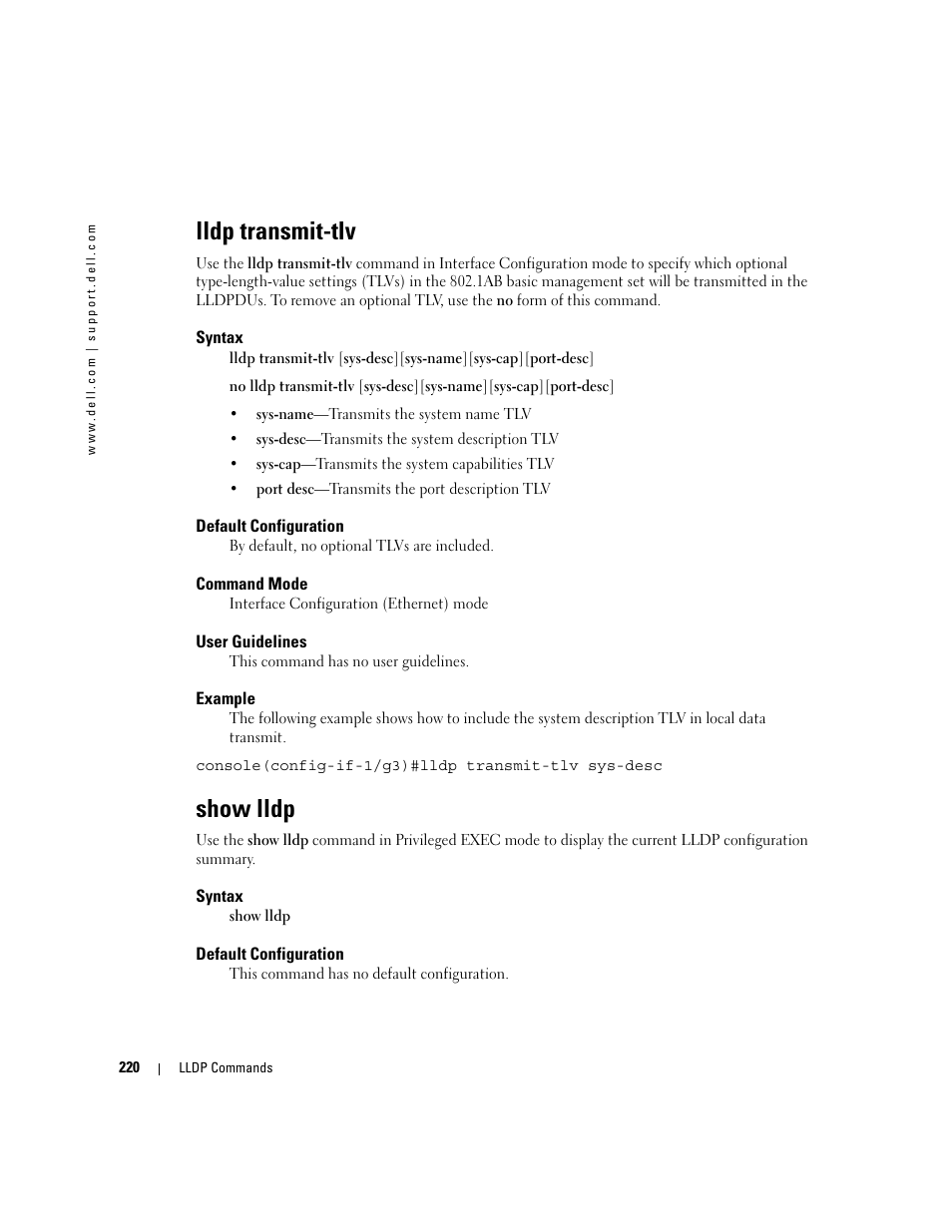 Lldp transmit-tlv, Show lldp | Dell PowerEdge M805 User Manual | Page 248 / 808