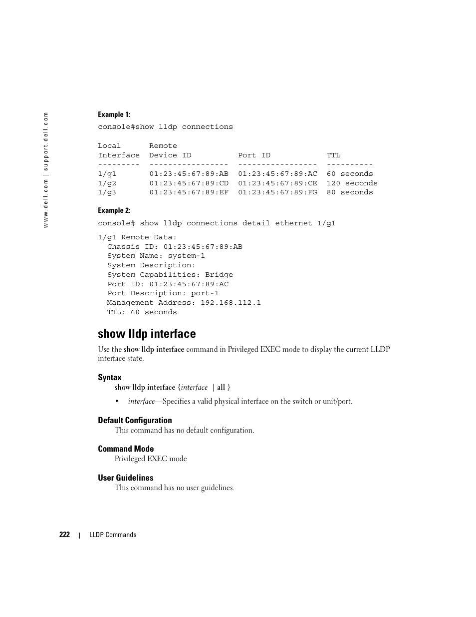 Show lldp interface | Dell PowerEdge M805 User Manual | Page 250 / 808