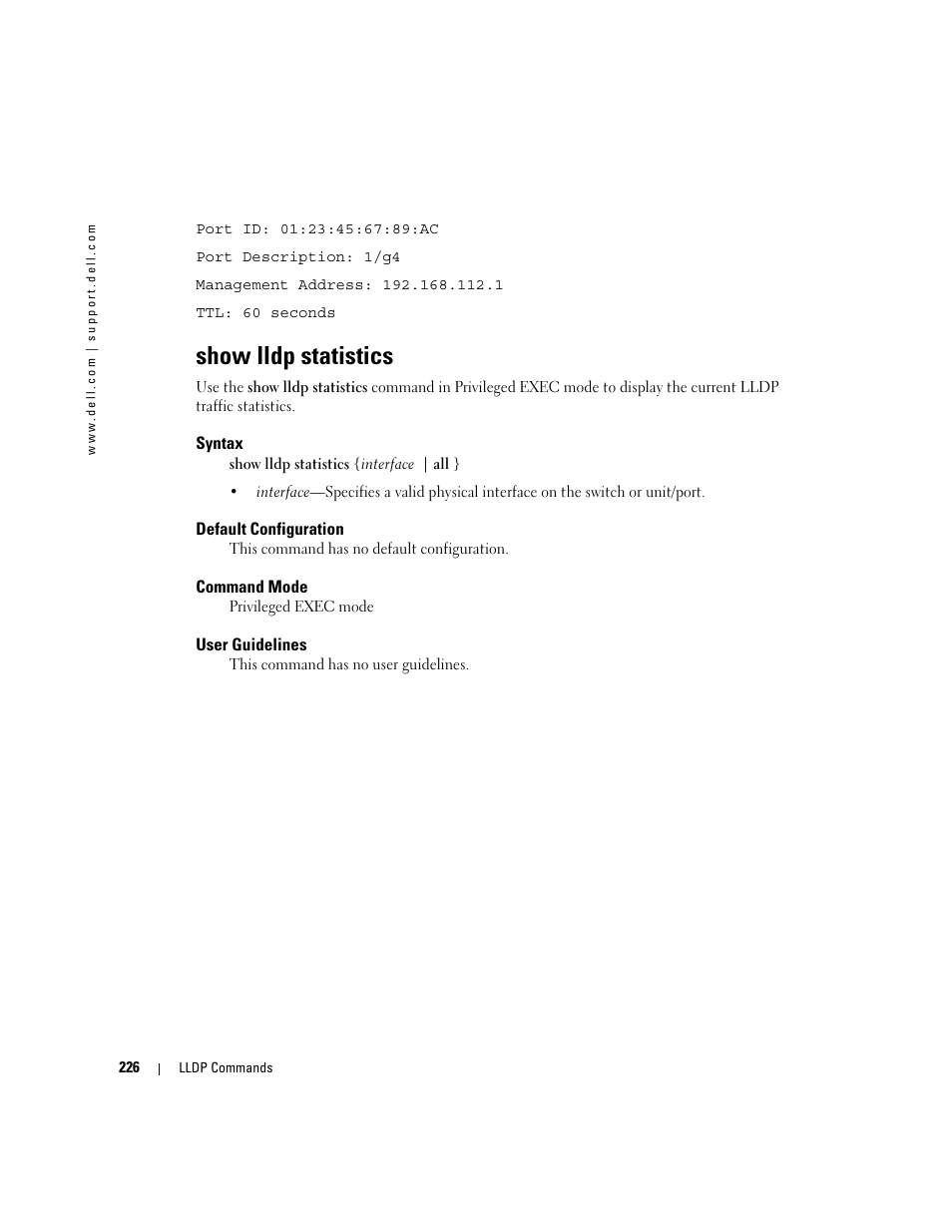 Show lldp statistics | Dell PowerEdge M805 User Manual | Page 254 / 808