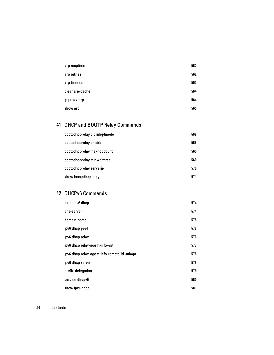 41 dhcp and bootp relay commands, 42 dhcpv6 commands | Dell PowerEdge M805 User Manual | Page 26 / 808
