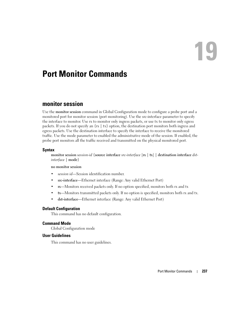 Port monitor commands, Monitor session, 19 port monitor commands | Dell PowerEdge M805 User Manual | Page 261 / 808