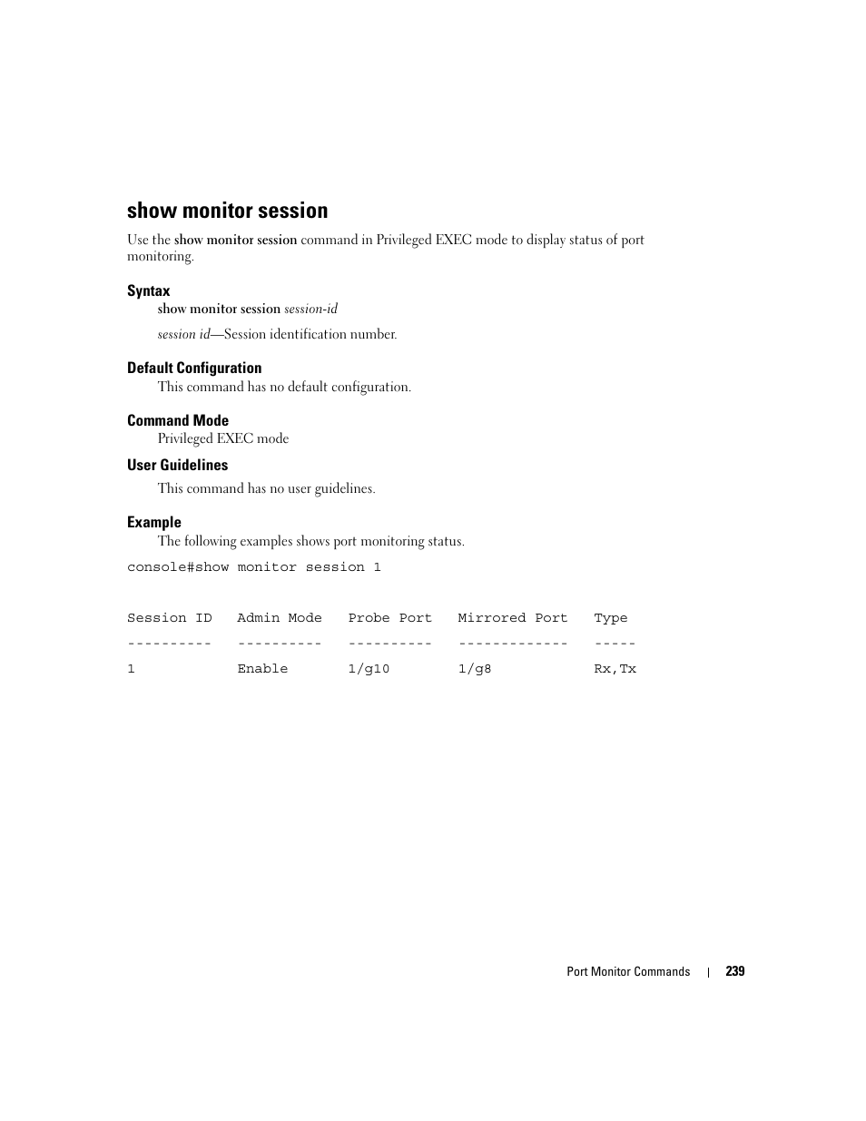 Show monitor session | Dell PowerEdge M805 User Manual | Page 263 / 808