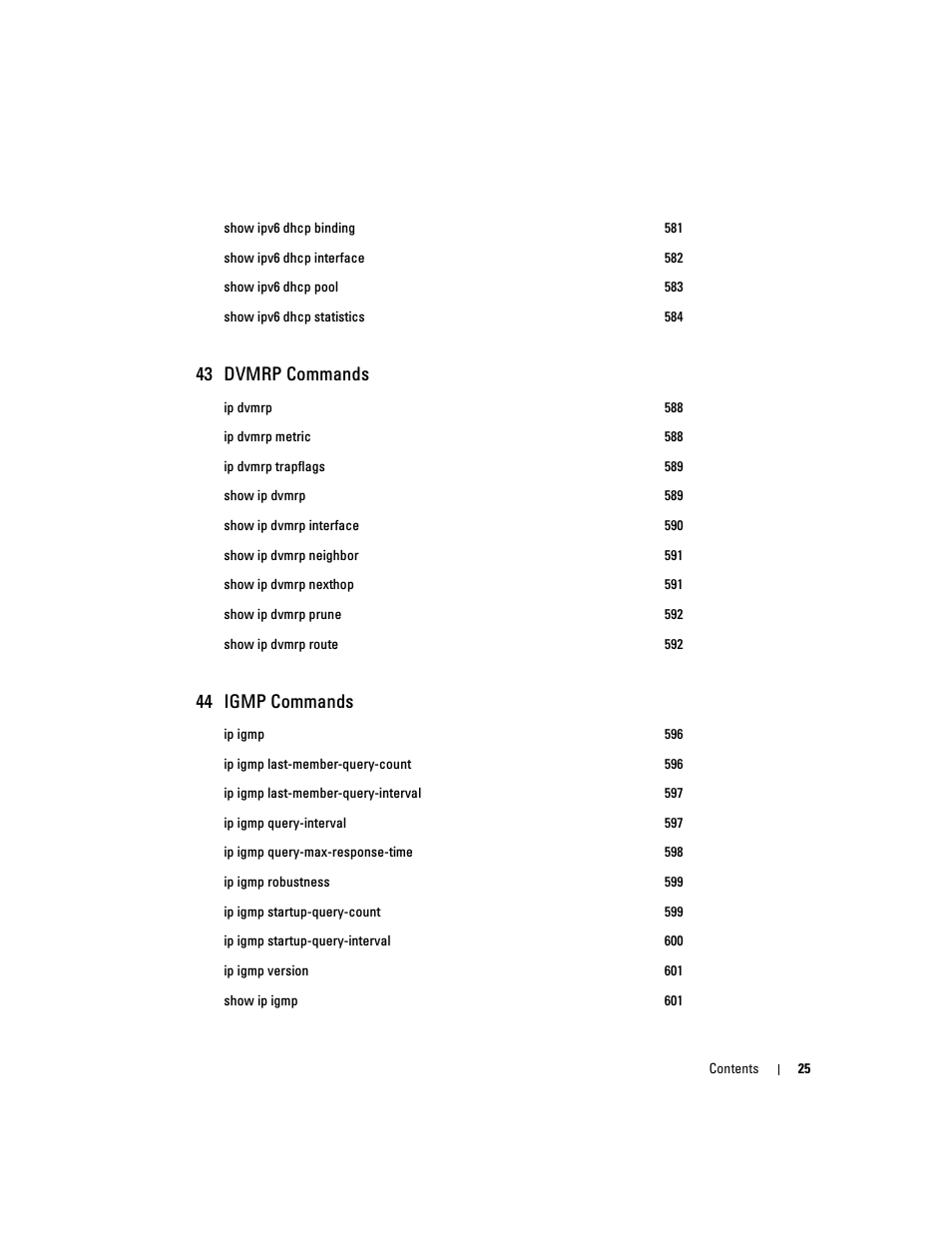 43 dvmrp commands, 44 igmp commands | Dell PowerEdge M805 User Manual | Page 27 / 808