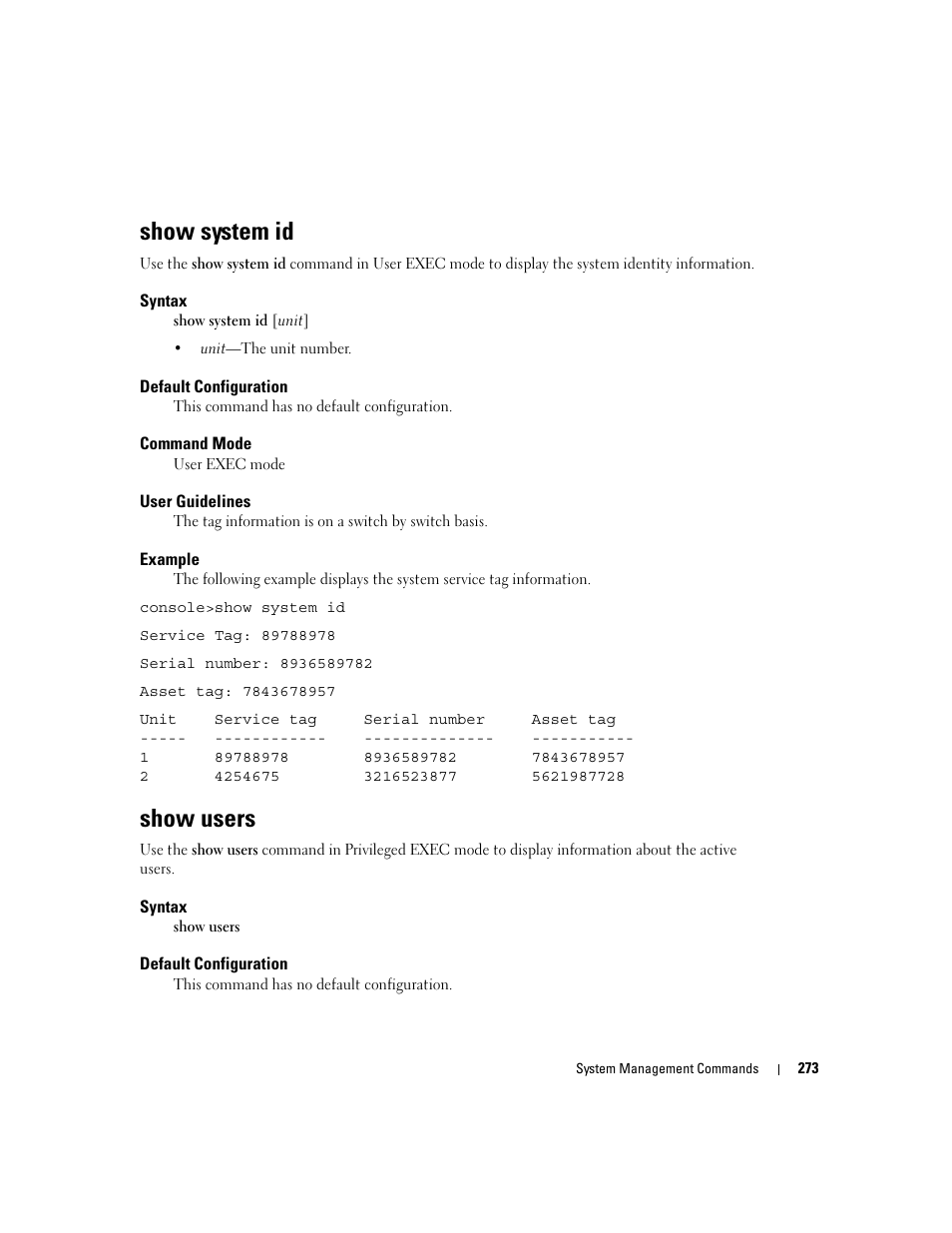 Show system id, Show users | Dell PowerEdge M805 User Manual | Page 295 / 808