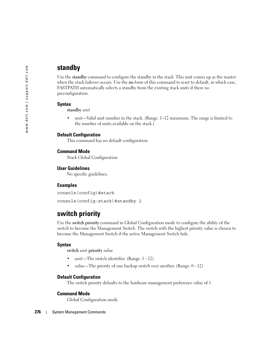 Standby, Switch priority | Dell PowerEdge M805 User Manual | Page 298 / 808