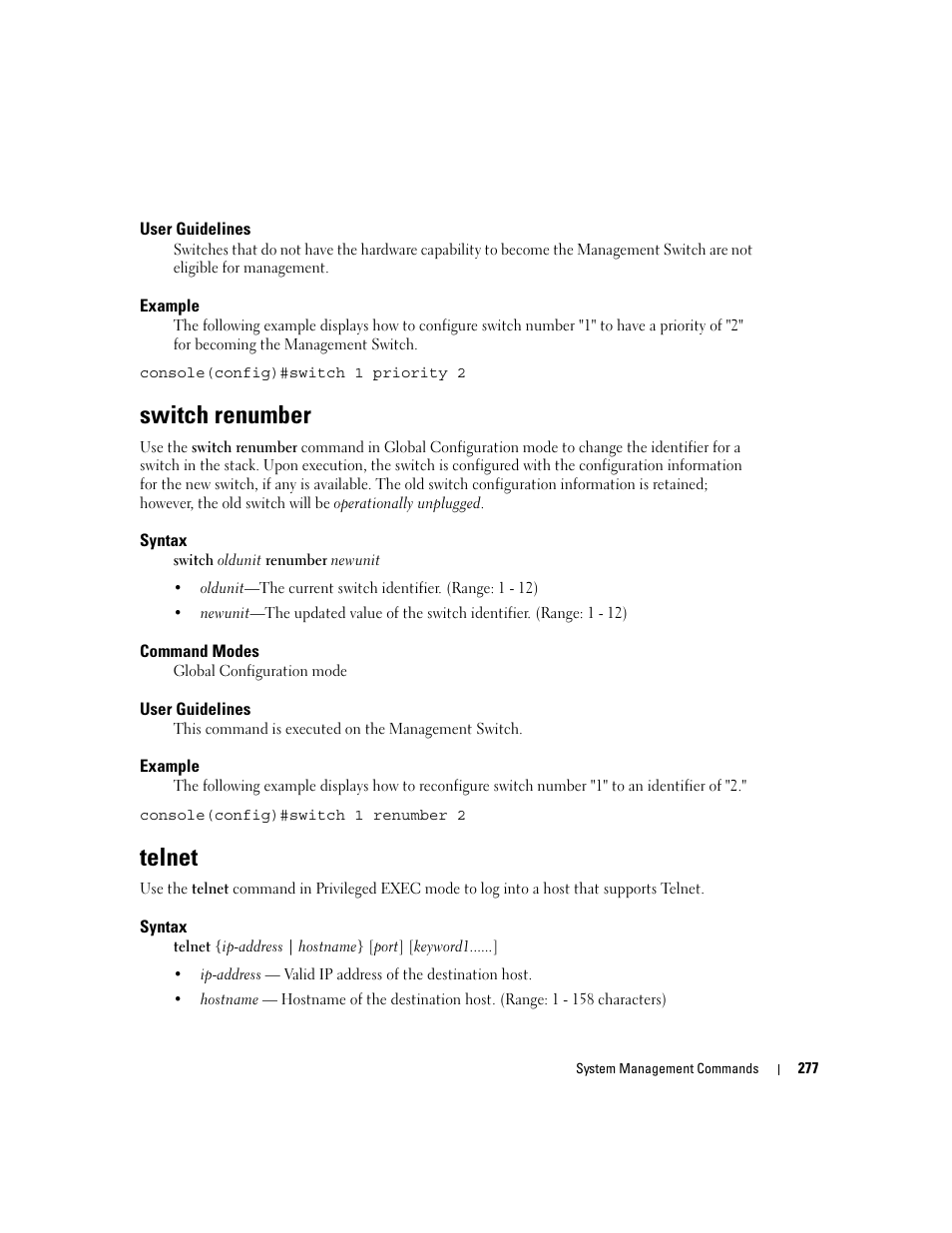 Switch renumber, Telnet | Dell PowerEdge M805 User Manual | Page 299 / 808