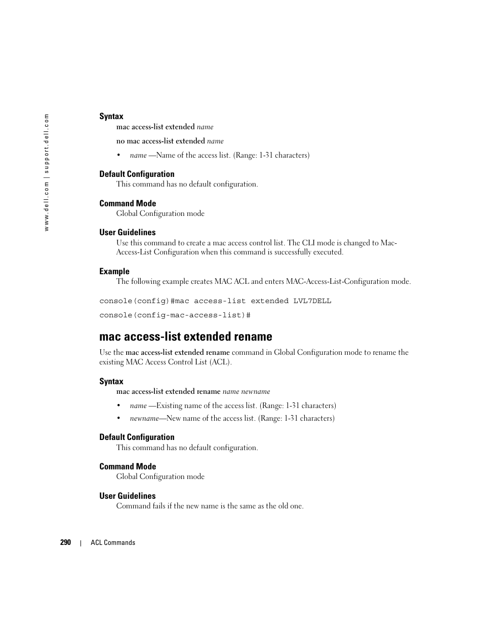 Mac access-list extended rename | Dell PowerEdge M805 User Manual | Page 310 / 808