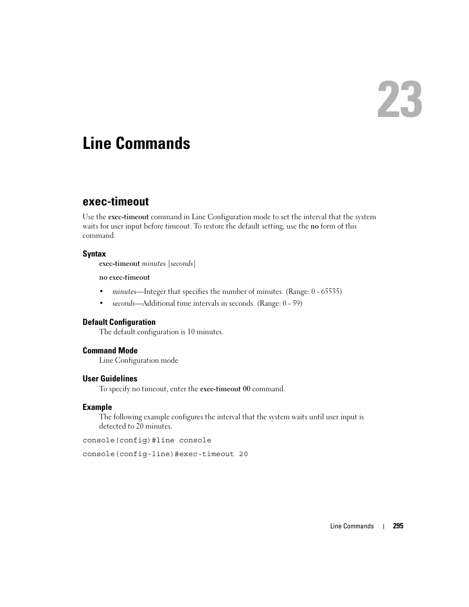 Line commands, Exec-timeout, 23 line commands | Dell PowerEdge M805 User Manual | Page 313 / 808