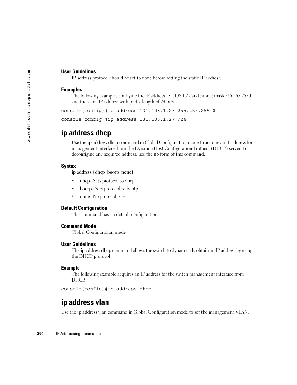 Ip address dhcp, Ip address vlan | Dell PowerEdge M805 User Manual | Page 322 / 808