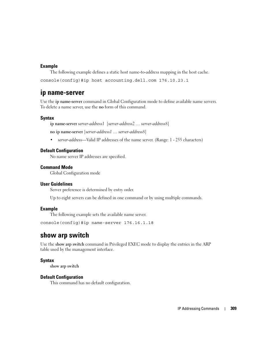 Ip name-server, Show arp switch | Dell PowerEdge M805 User Manual | Page 327 / 808