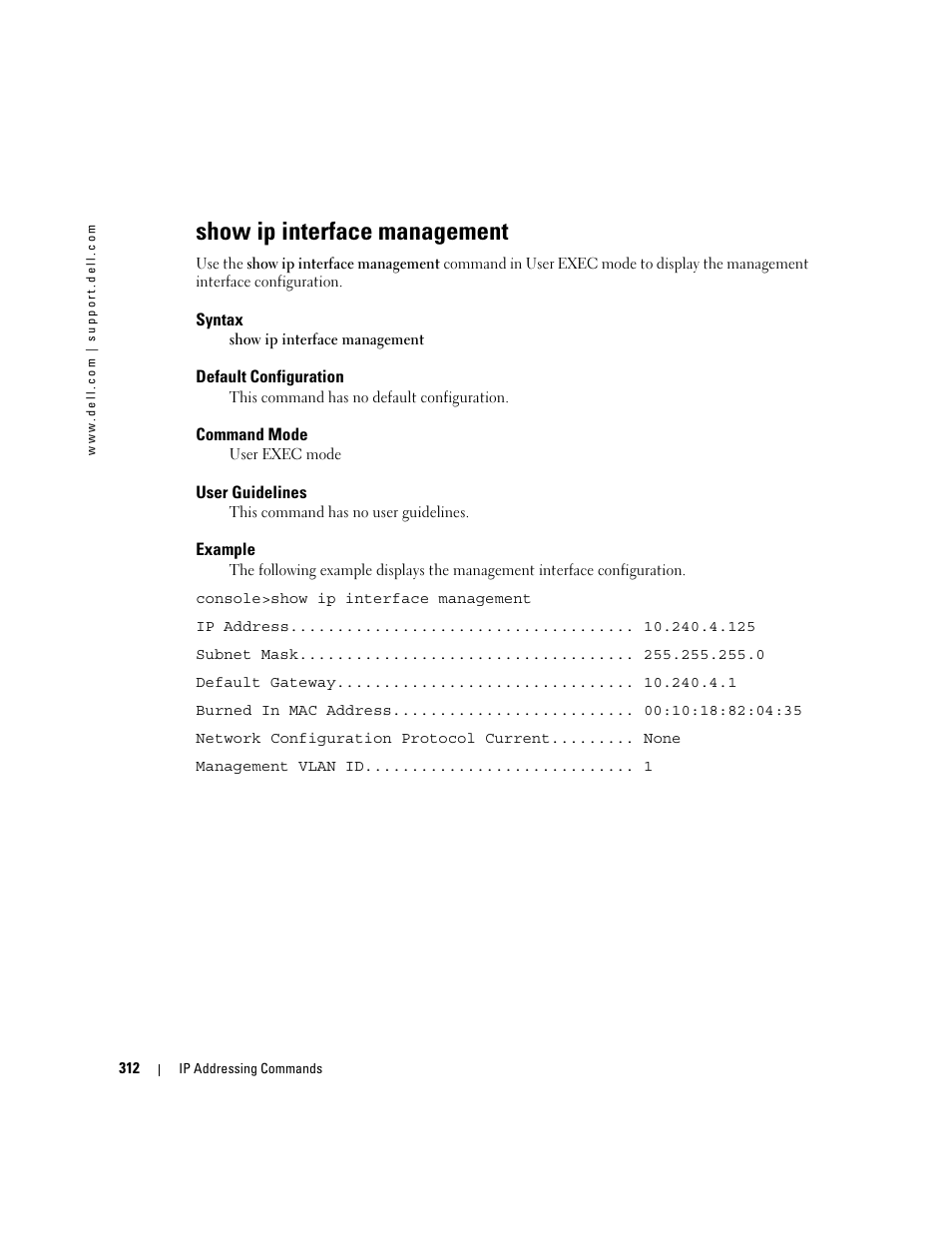 Show ip interface management | Dell PowerEdge M805 User Manual | Page 330 / 808