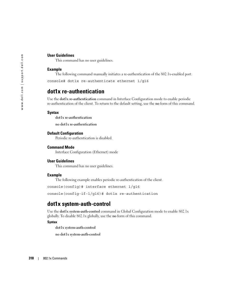 Dot1x re-authentication, Dot1x system-auth-control | Dell PowerEdge M805 User Manual | Page 334 / 808