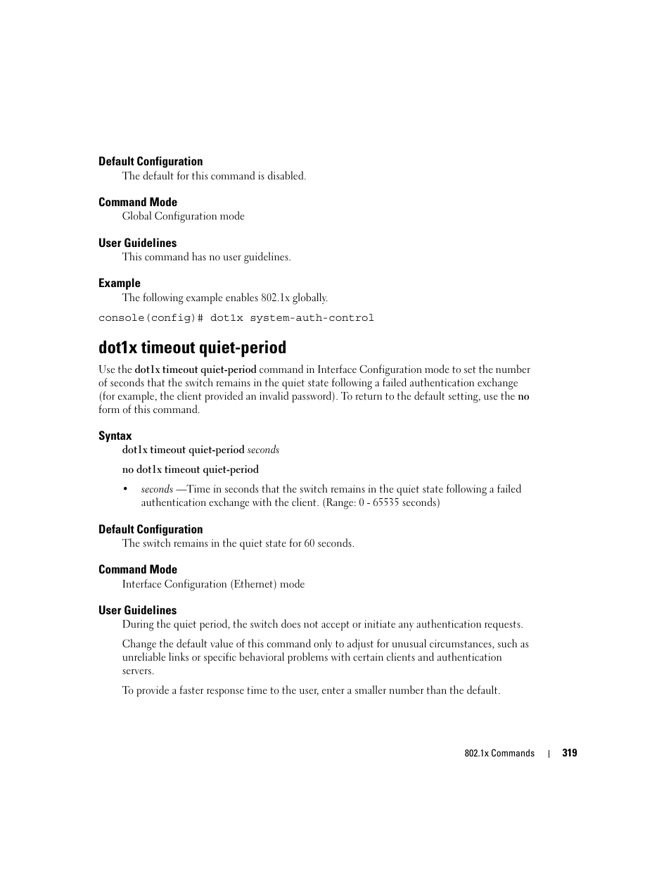 Dot1x timeout quiet-period | Dell PowerEdge M805 User Manual | Page 335 / 808