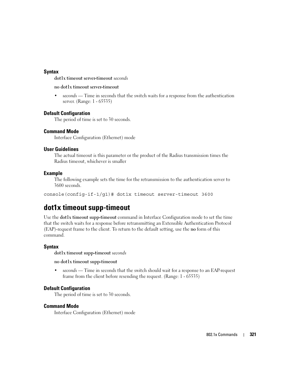 Dot1x timeout supp-timeout | Dell PowerEdge M805 User Manual | Page 337 / 808