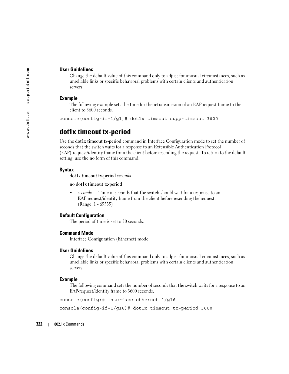 Dot1x timeout tx-period | Dell PowerEdge M805 User Manual | Page 338 / 808