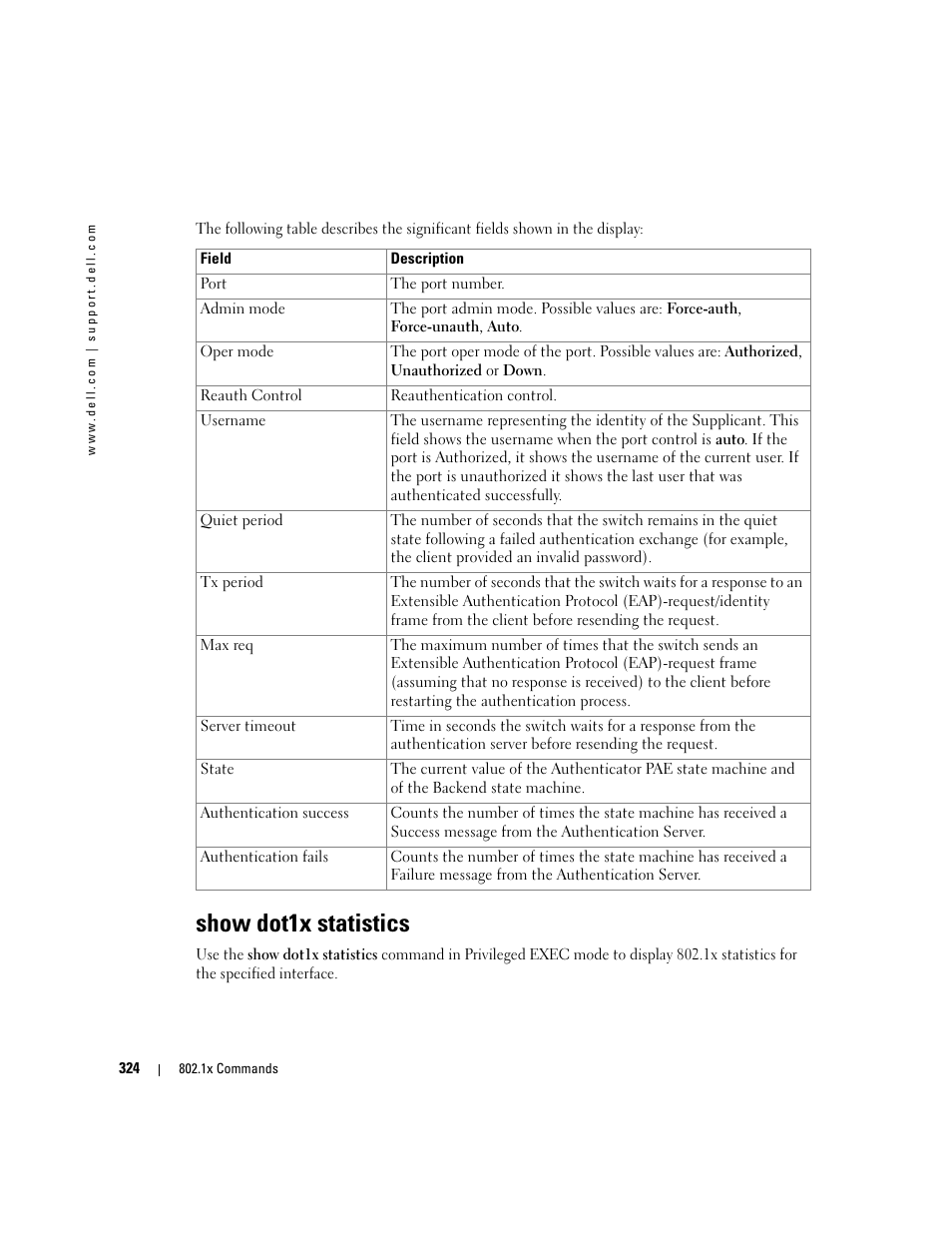 Show dot1x statistics | Dell PowerEdge M805 User Manual | Page 340 / 808