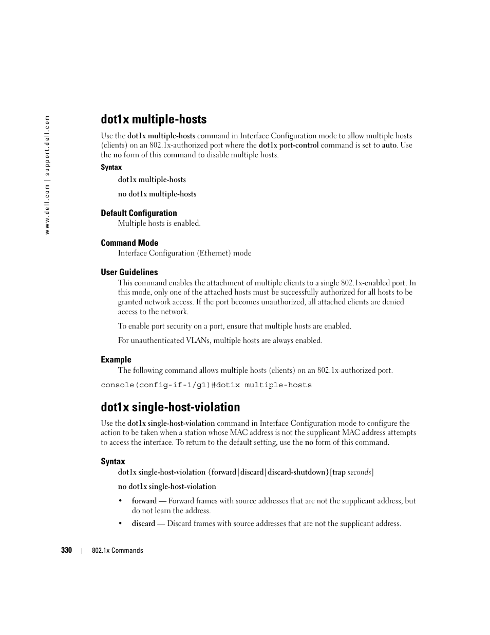 Dot1x multiple-hosts, Dot1x single-host-violation | Dell PowerEdge M805 User Manual | Page 346 / 808