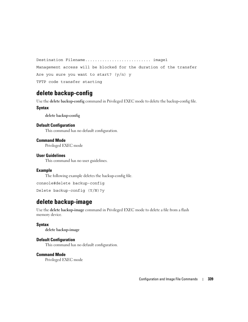 Delete backup-config, Delete backup-image | Dell PowerEdge M805 User Manual | Page 353 / 808