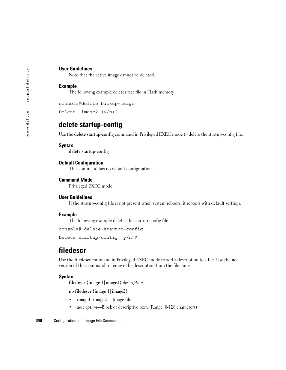 Delete startup-config, Filedescr | Dell PowerEdge M805 User Manual | Page 354 / 808