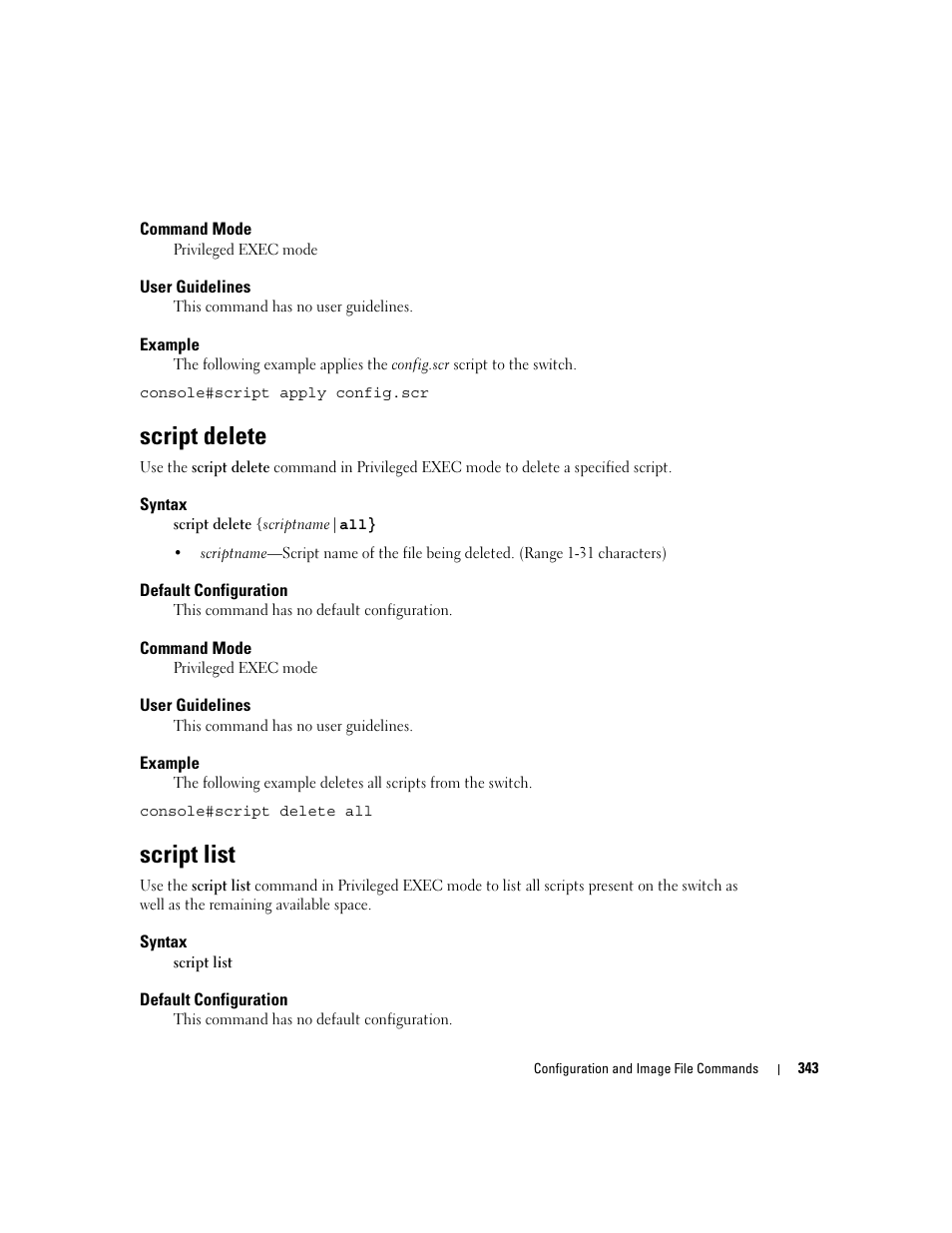 Script delete, Script list | Dell PowerEdge M805 User Manual | Page 357 / 808