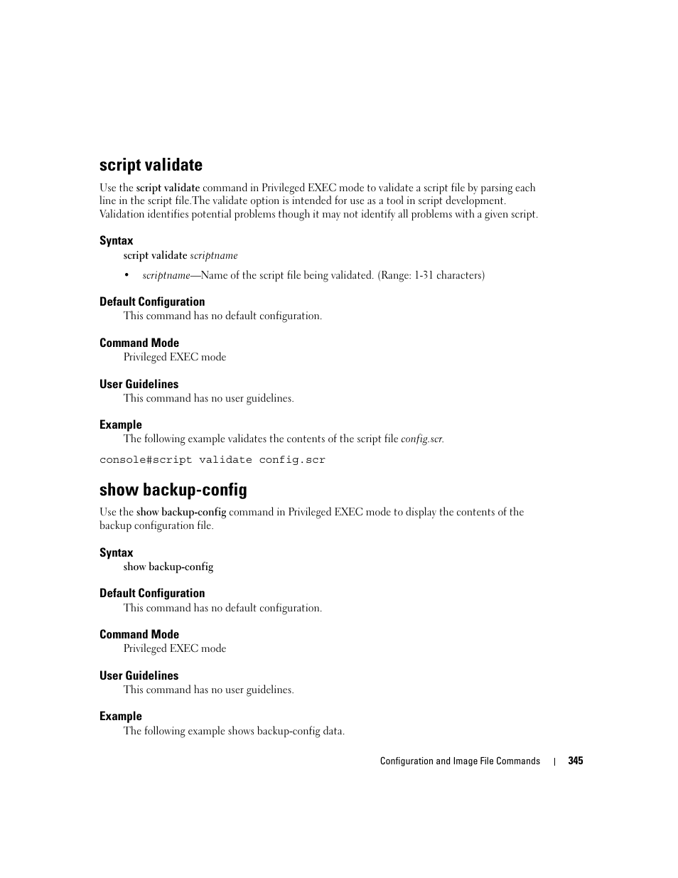 Script validate, Show backup-config | Dell PowerEdge M805 User Manual | Page 359 / 808