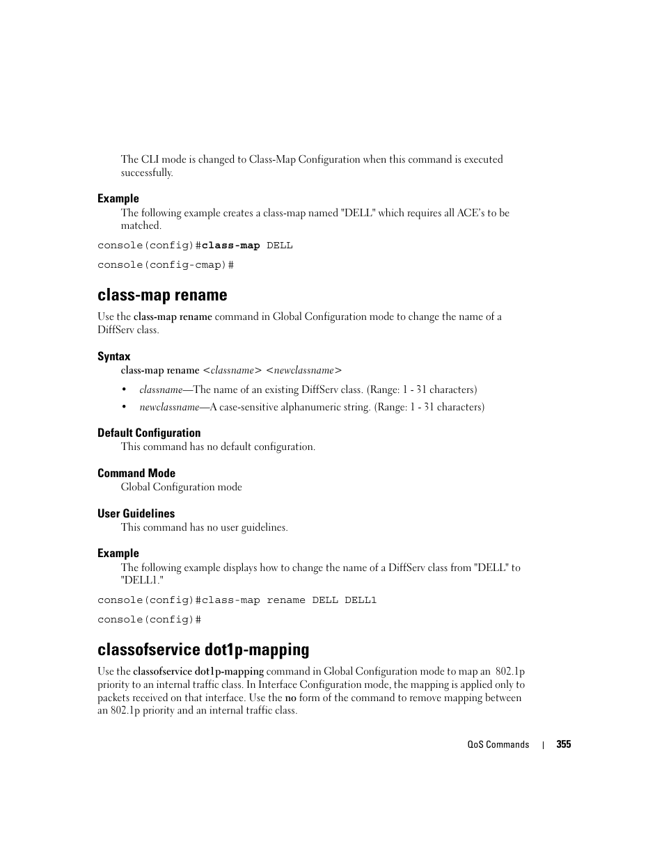 Class-map rename, Classofservice dot1p-mapping | Dell PowerEdge M805 User Manual | Page 367 / 808