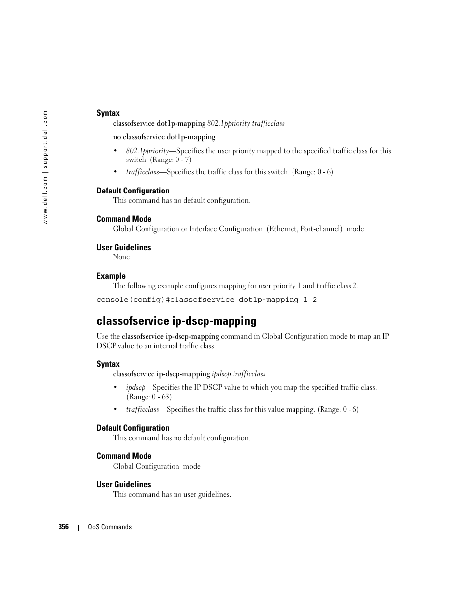 Classofservice ip-dscp-mapping | Dell PowerEdge M805 User Manual | Page 368 / 808