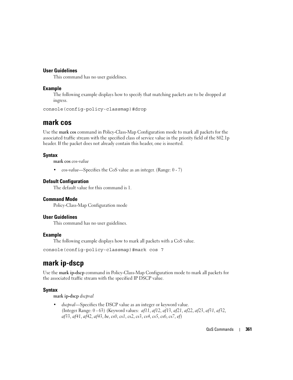 Mark cos, Mark ip-dscp | Dell PowerEdge M805 User Manual | Page 373 / 808
