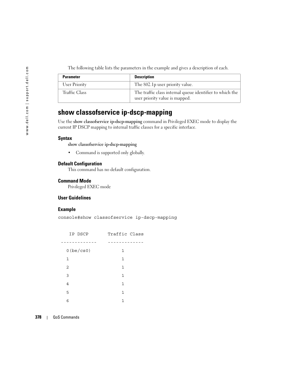 Show classofservice ip-dscp-mapping | Dell PowerEdge M805 User Manual | Page 390 / 808