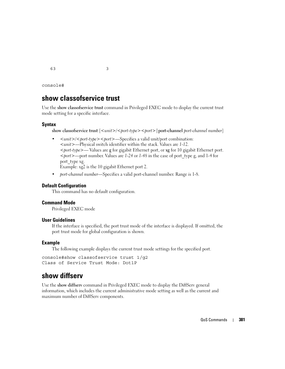 Show classofservice trust, Show diffserv | Dell PowerEdge M805 User Manual | Page 393 / 808