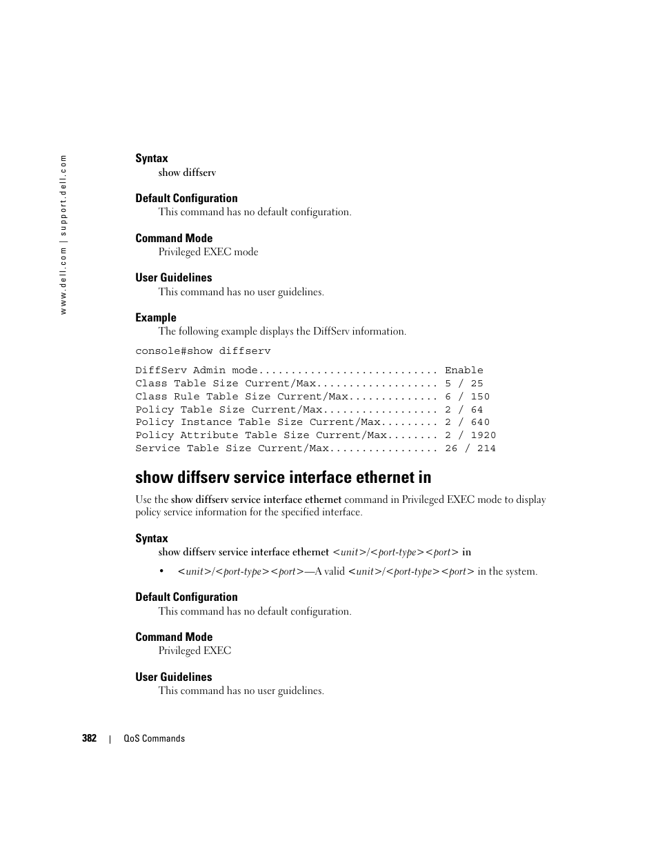 Show diffserv service interface ethernet in | Dell PowerEdge M805 User Manual | Page 394 / 808