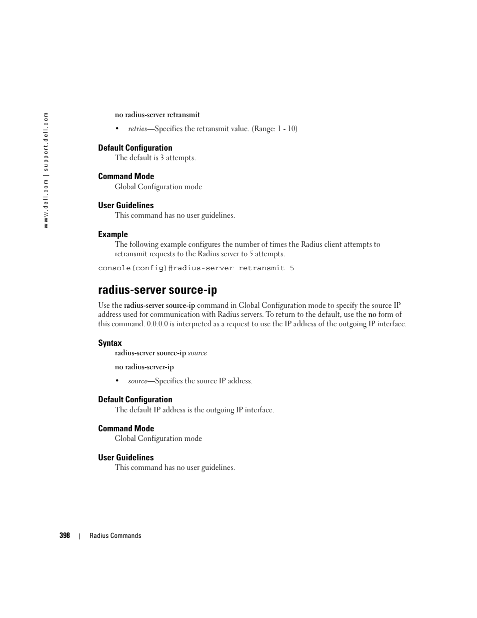 Radius-server source-ip | Dell PowerEdge M805 User Manual | Page 408 / 808