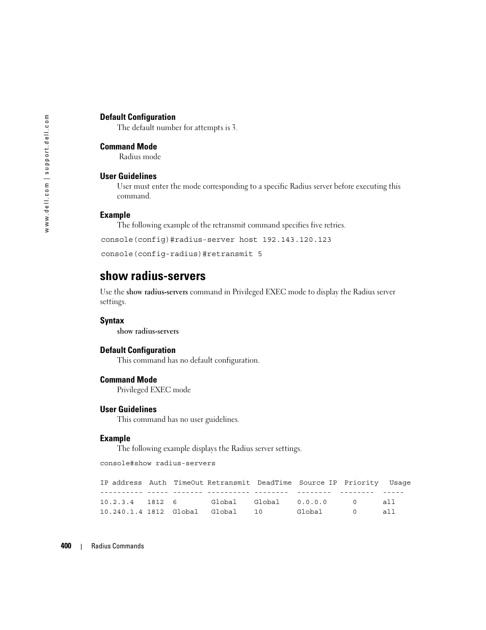 Show radius-servers | Dell PowerEdge M805 User Manual | Page 410 / 808