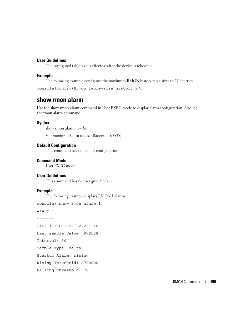 Show rmon alarm | Dell PowerEdge M805 User Manual | Page 417 / 808