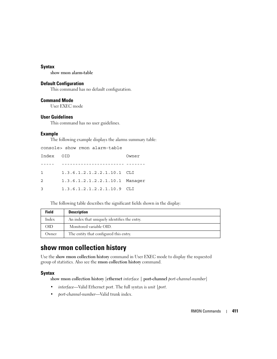 Show rmon collection history | Dell PowerEdge M805 User Manual | Page 419 / 808