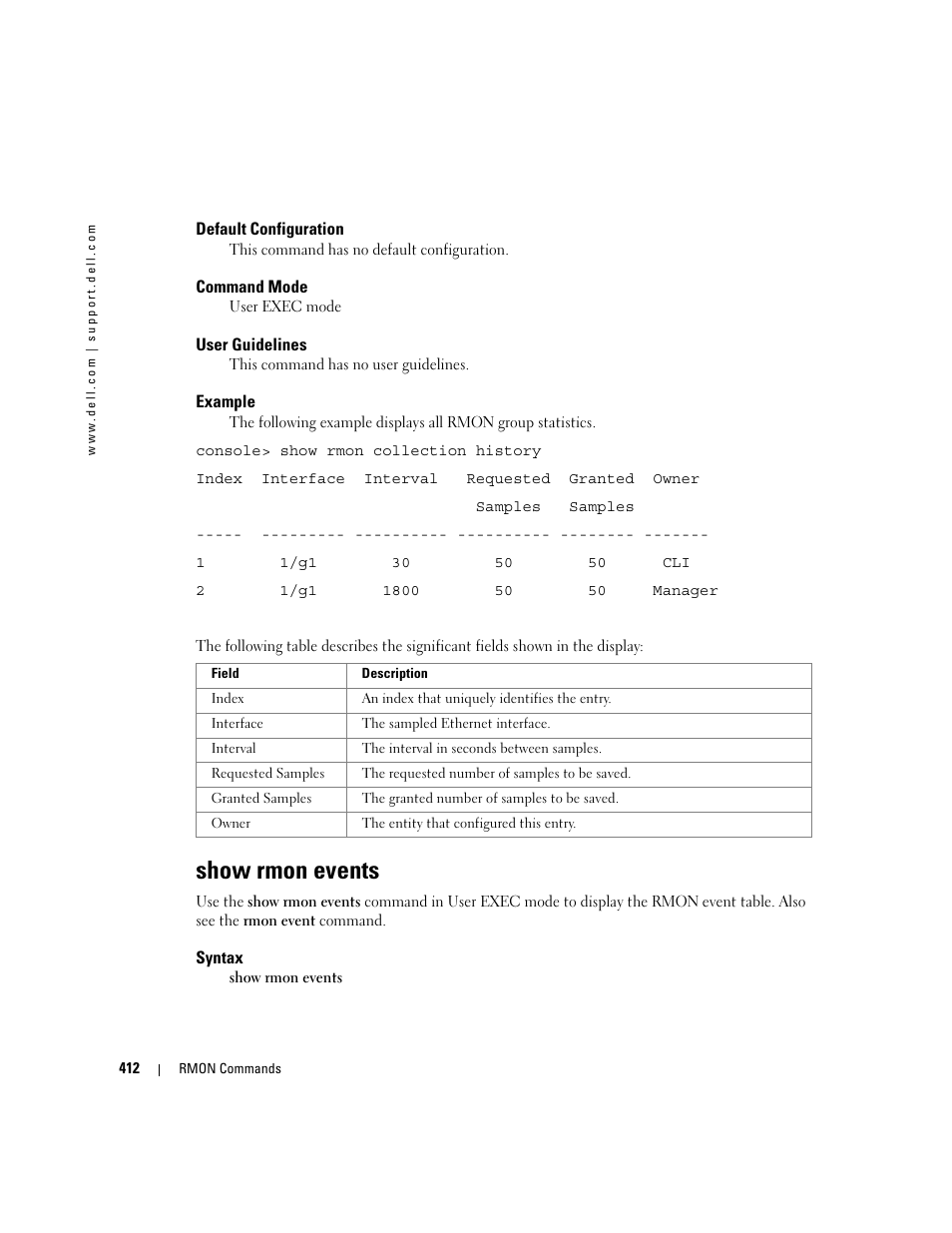 Show rmon events | Dell PowerEdge M805 User Manual | Page 420 / 808