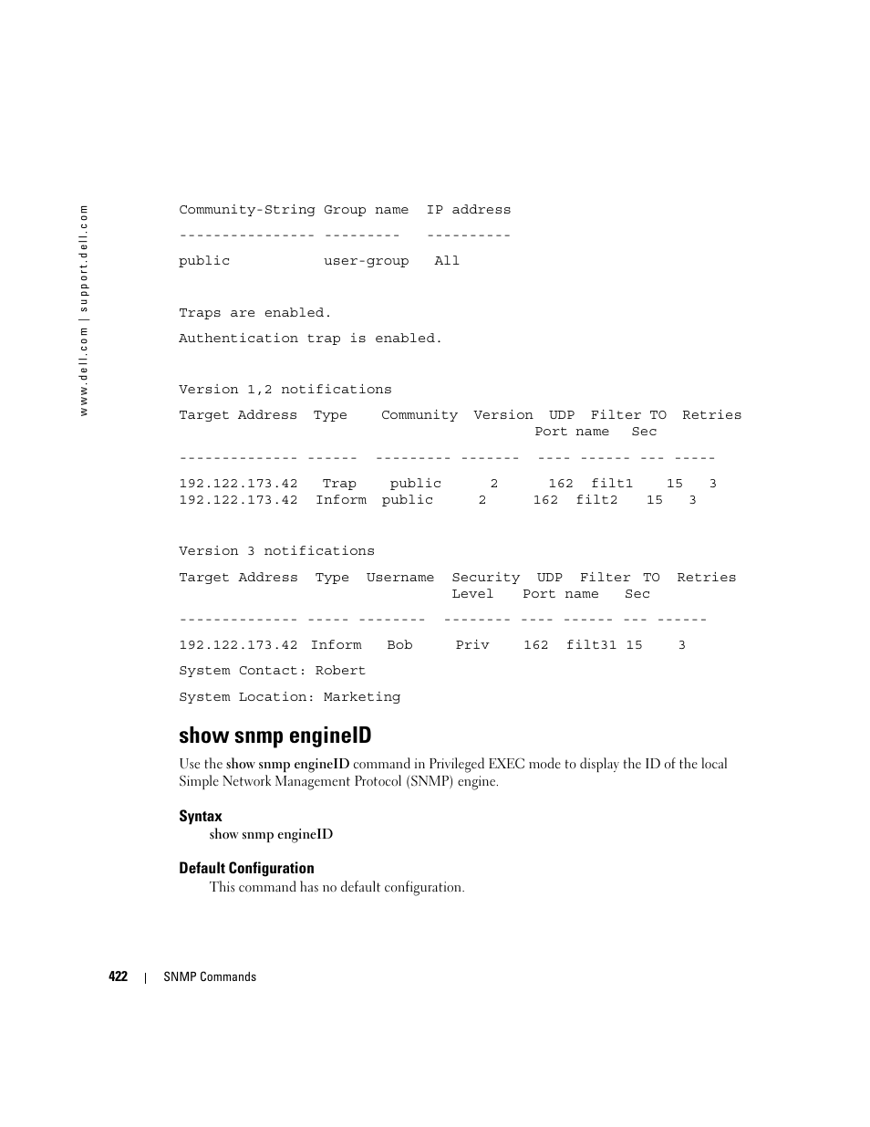 Show snmp engineid | Dell PowerEdge M805 User Manual | Page 430 / 808