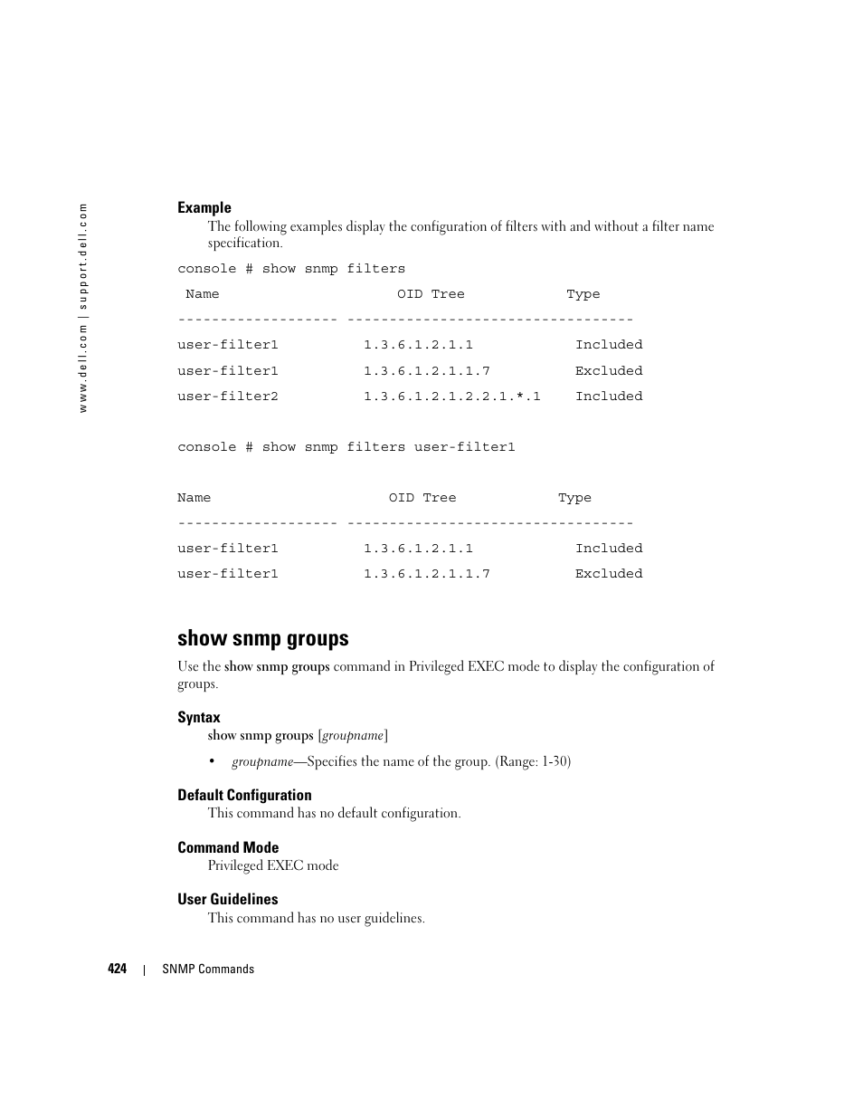 Show snmp groups | Dell PowerEdge M805 User Manual | Page 432 / 808