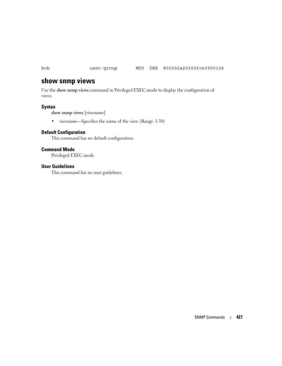 Show snmp views | Dell PowerEdge M805 User Manual | Page 435 / 808