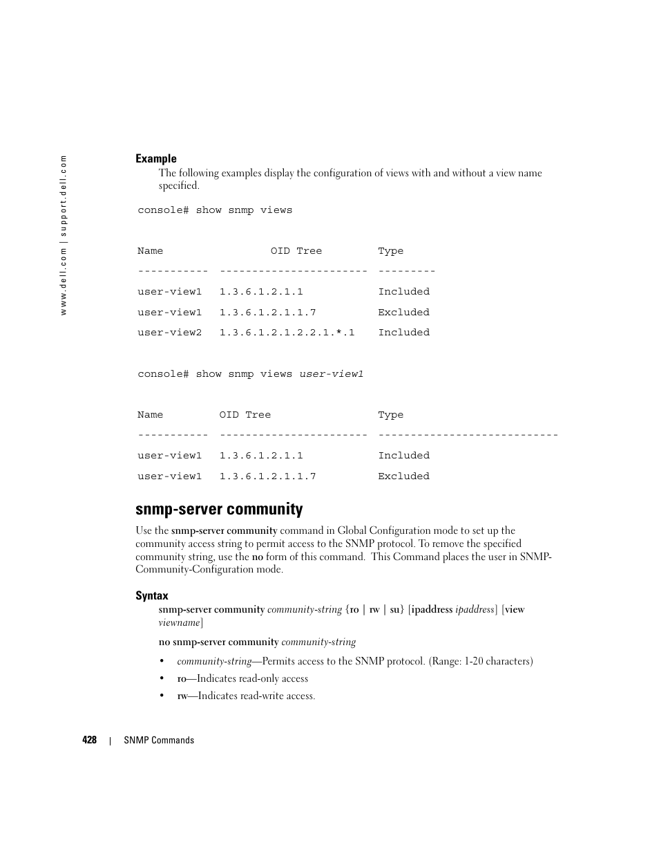 Snmp-server community | Dell PowerEdge M805 User Manual | Page 436 / 808